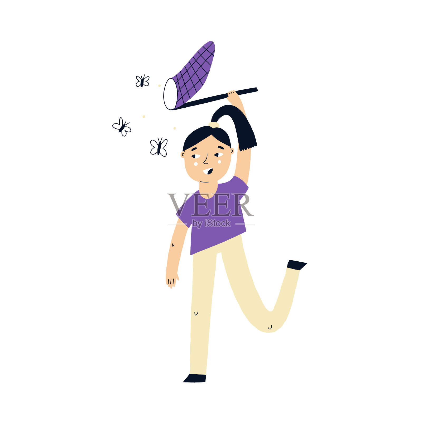 幼儿园小朋友捉蝴蝶插画图片素材