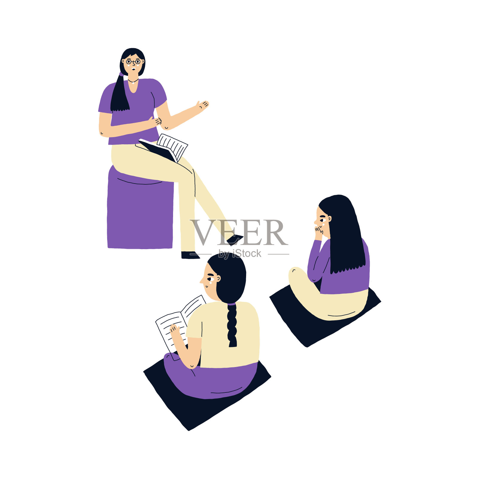 幼儿园老师给孩子们读一本书插画图片素材