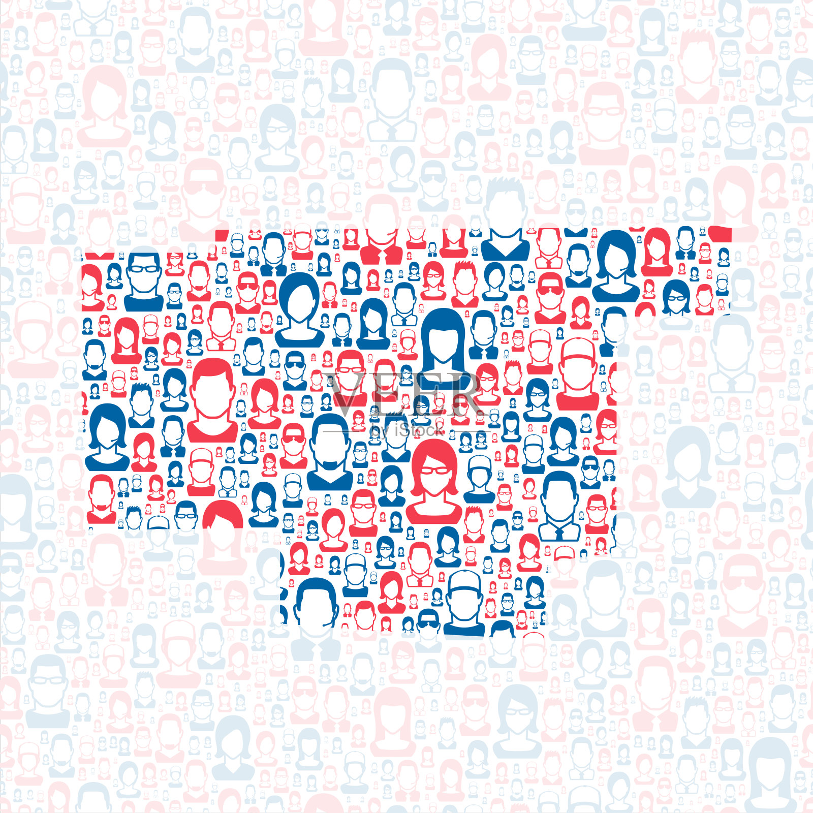 马里恩县，俄亥俄州。地图上有蓝色和红色的人插画图片素材