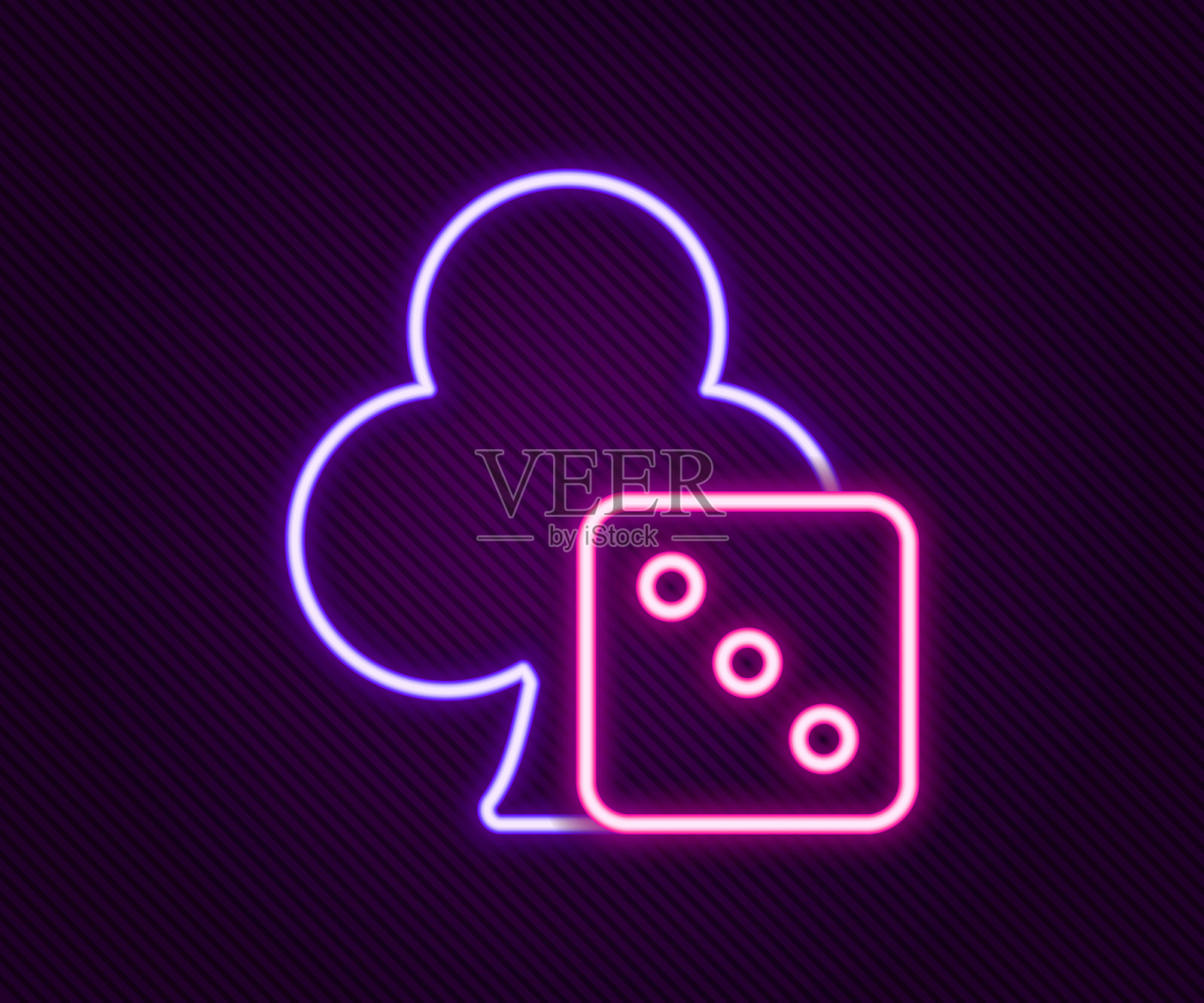发光的霓虹线游戏骰子图标孤立的黑色背景。赌场赌博。色彩缤纷的轮廓概念。向量插画图片素材
