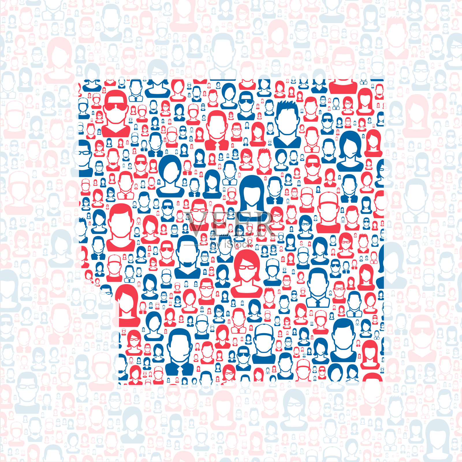 密西西比州帕诺拉县。地图上有蓝色和红色的人插画图片素材