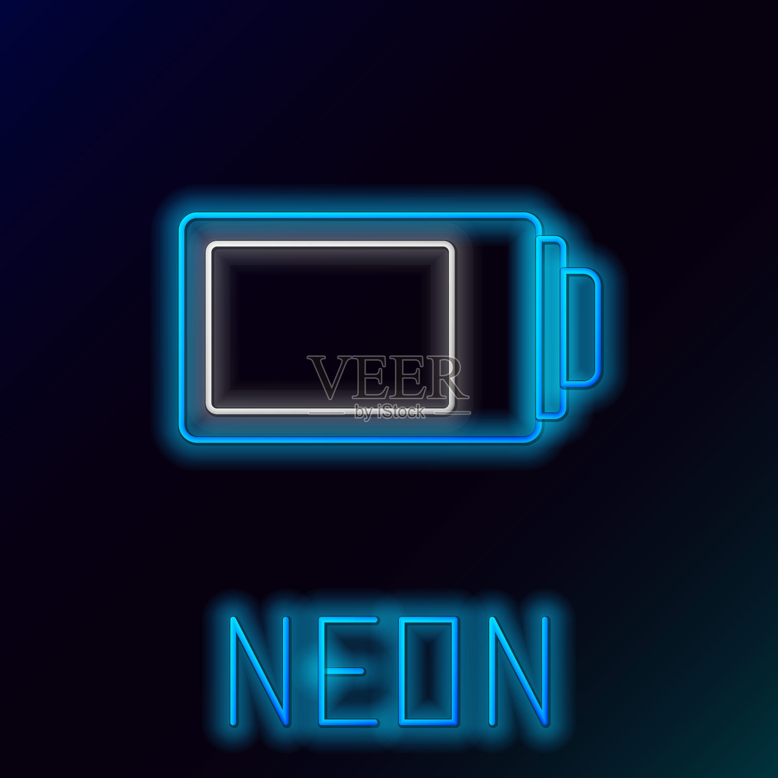 发光的霓虹灯线电池充电水平指示图标孤立的黑色背景。色彩缤纷的轮廓概念。向量插画图片素材