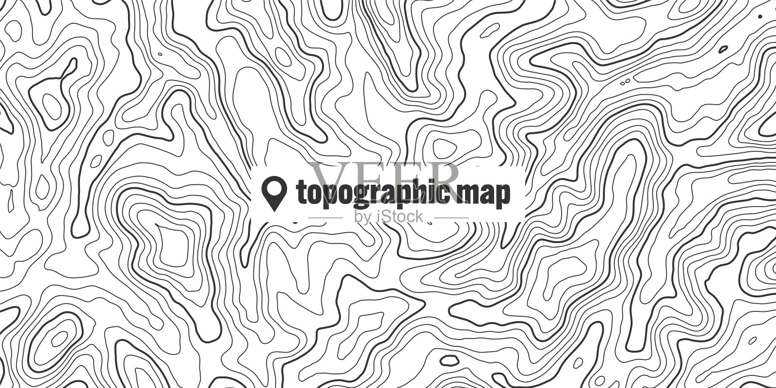 有等高线的地形图。地理地形网格化，地势起伏高程。地面路径模式。旅游导航、制图设计元素。矢量图插画图片素材
