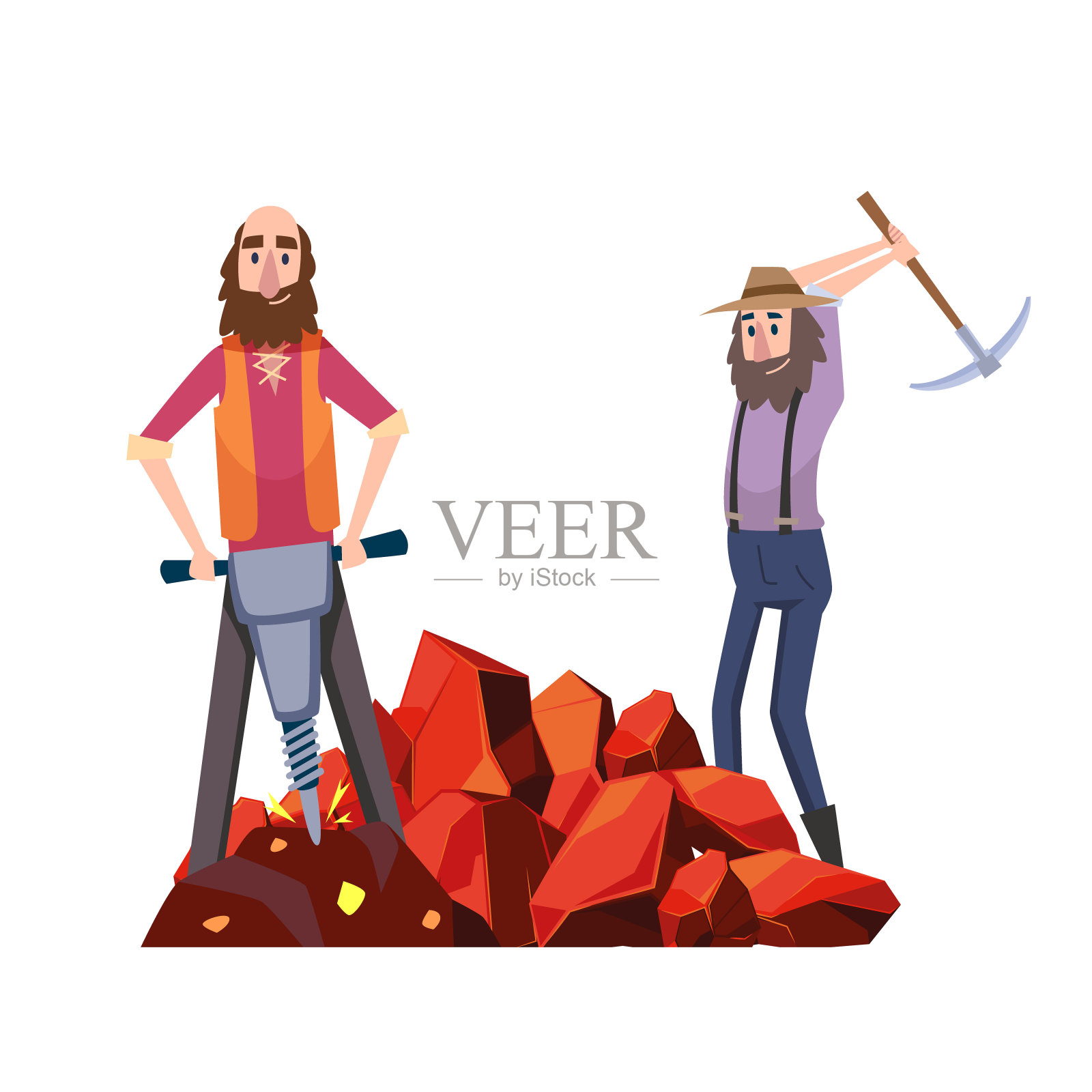 矿工用专业工具开采金矿的工人插画图片素材