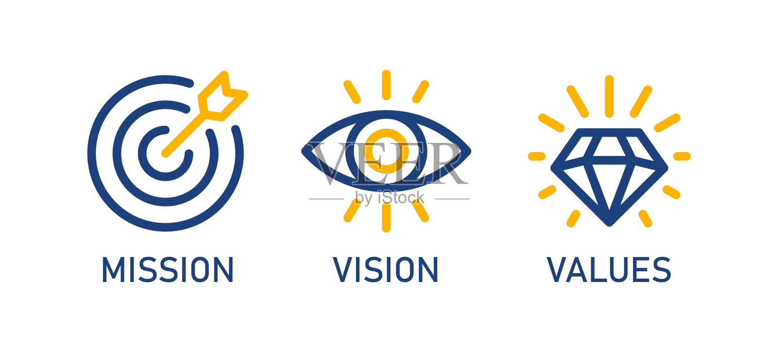 使命、愿景、价值观。图标集现代平面图标设计插画图片素材