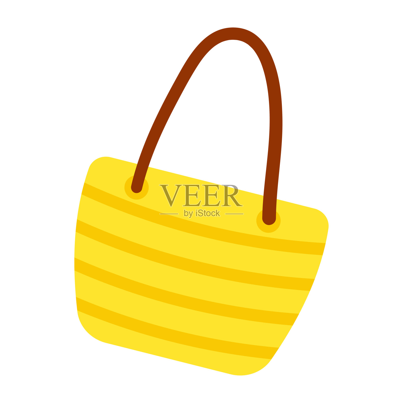 手绘黄色帆布沙滩包。矢量插图的一个女人的海滩包。插画图片素材