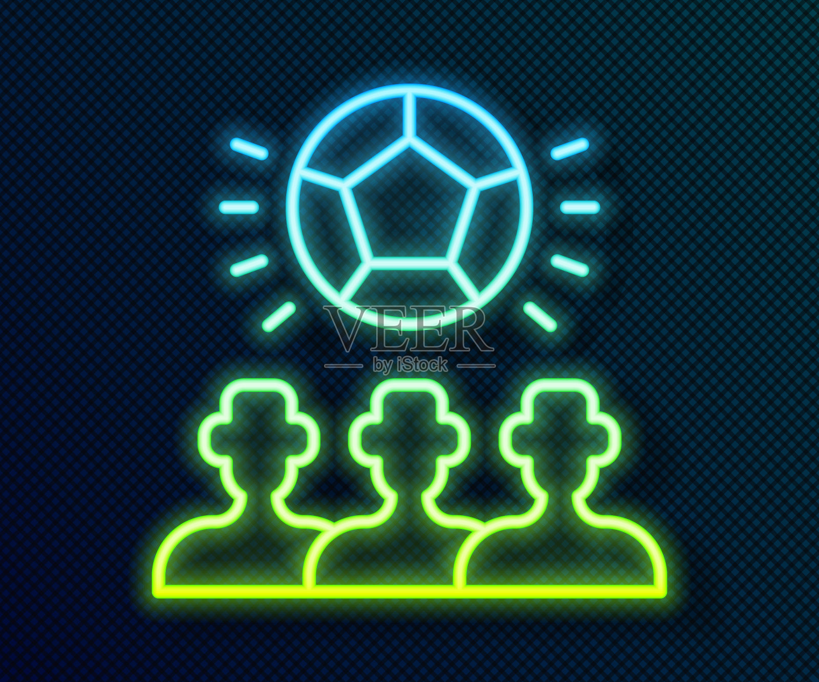 发光的霓虹线足球足球图标孤立的黑色背景。运动设备。向量插画图片素材