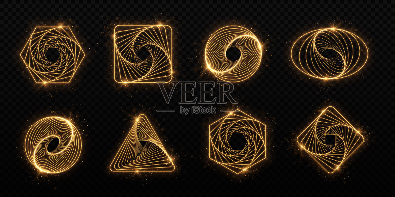 一组抽象的几何金色元素。时尚的矢量图形元素为您独特的设计。插画图片素材