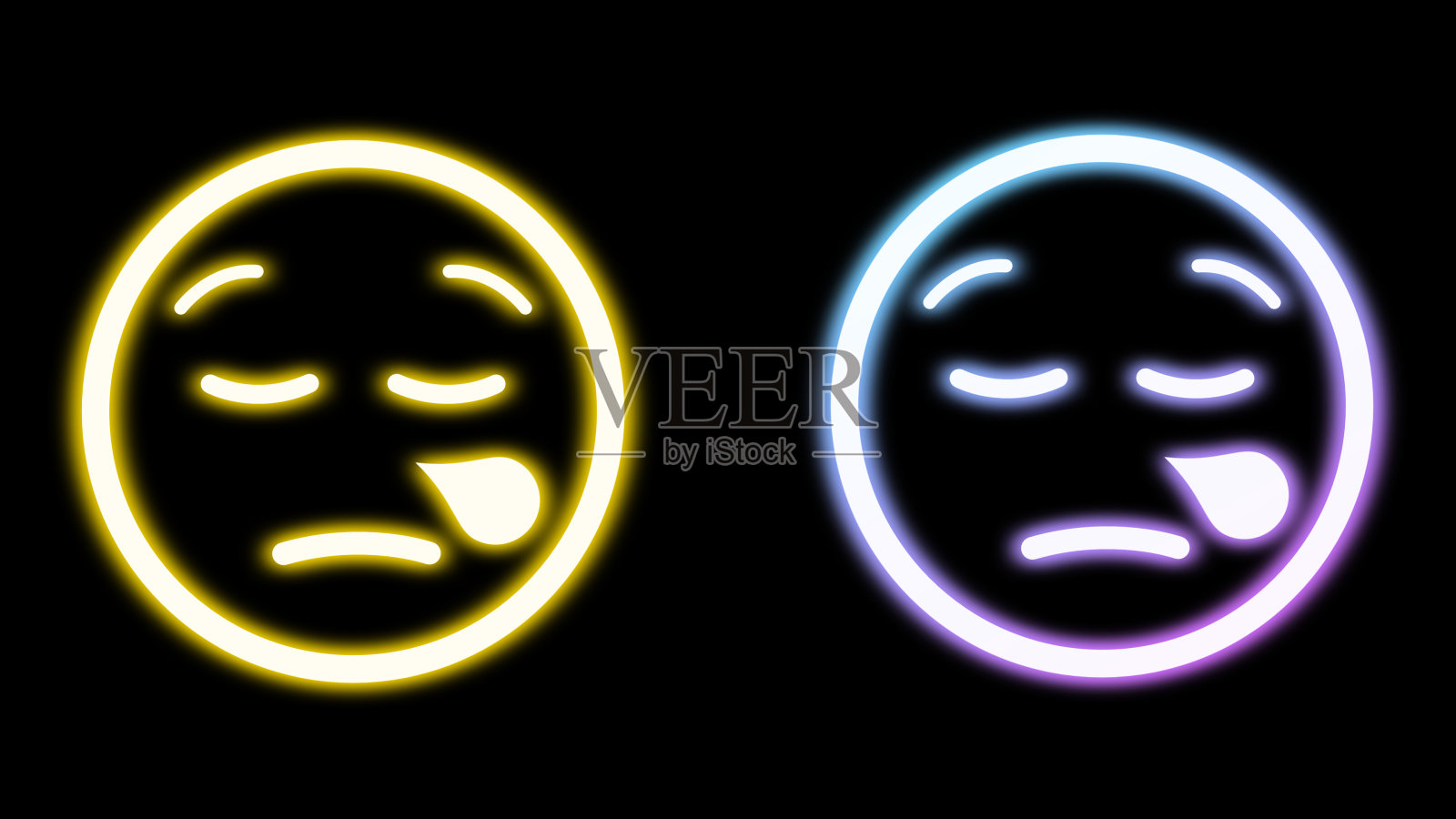 两个表情符号在明亮的霓虹灯下，有睡觉的表情插画图片素材