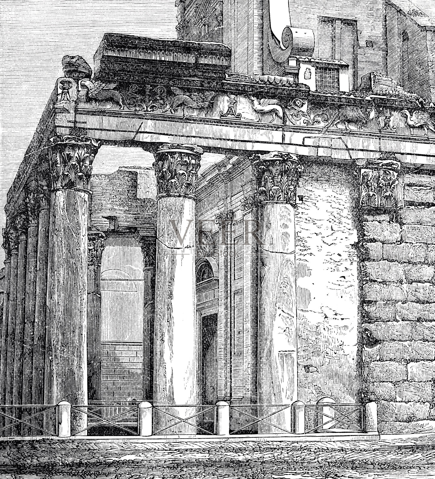 罗马，安东尼神庙和福斯蒂娜神庙插画图片素材