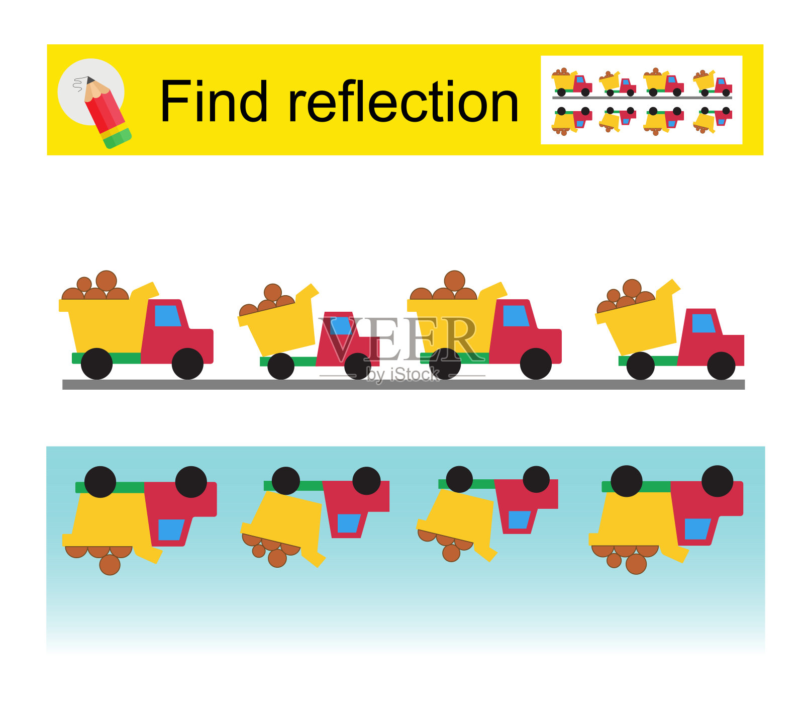 为每辆自卸卡车找到正确的反射。插画图片素材