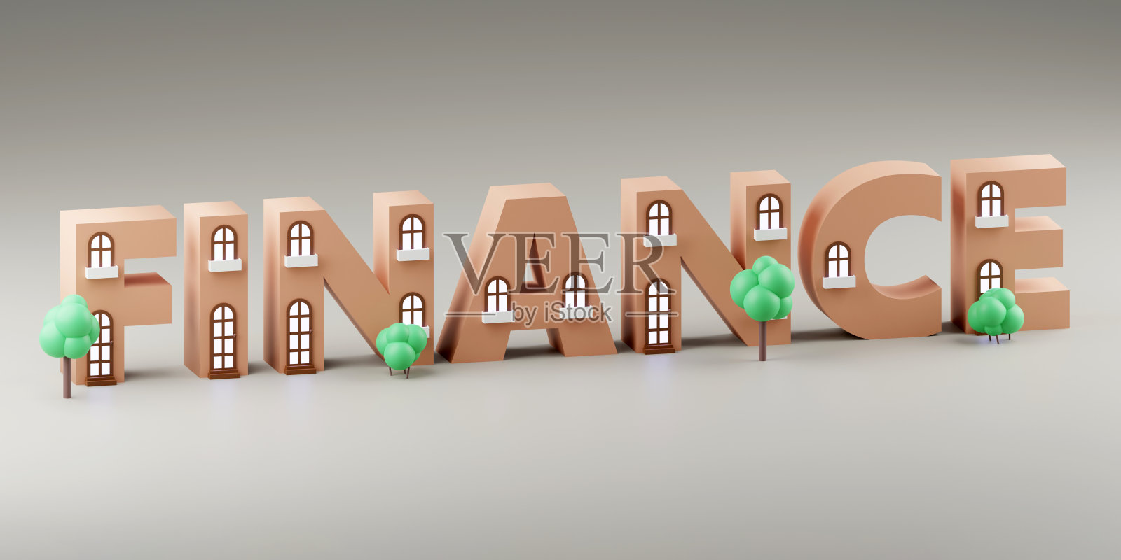 可爱的小房子在灰色背景上说金融。三维演示照片摄影图片