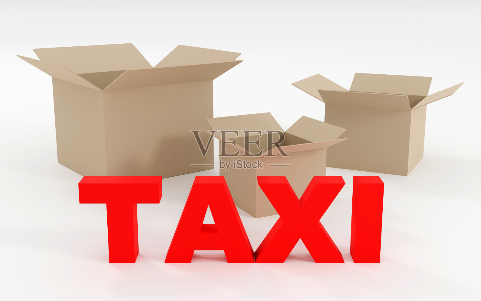 豪华红色铭文出租车与空盒子，柔和的光，光背景，3d渲染照片摄影图片