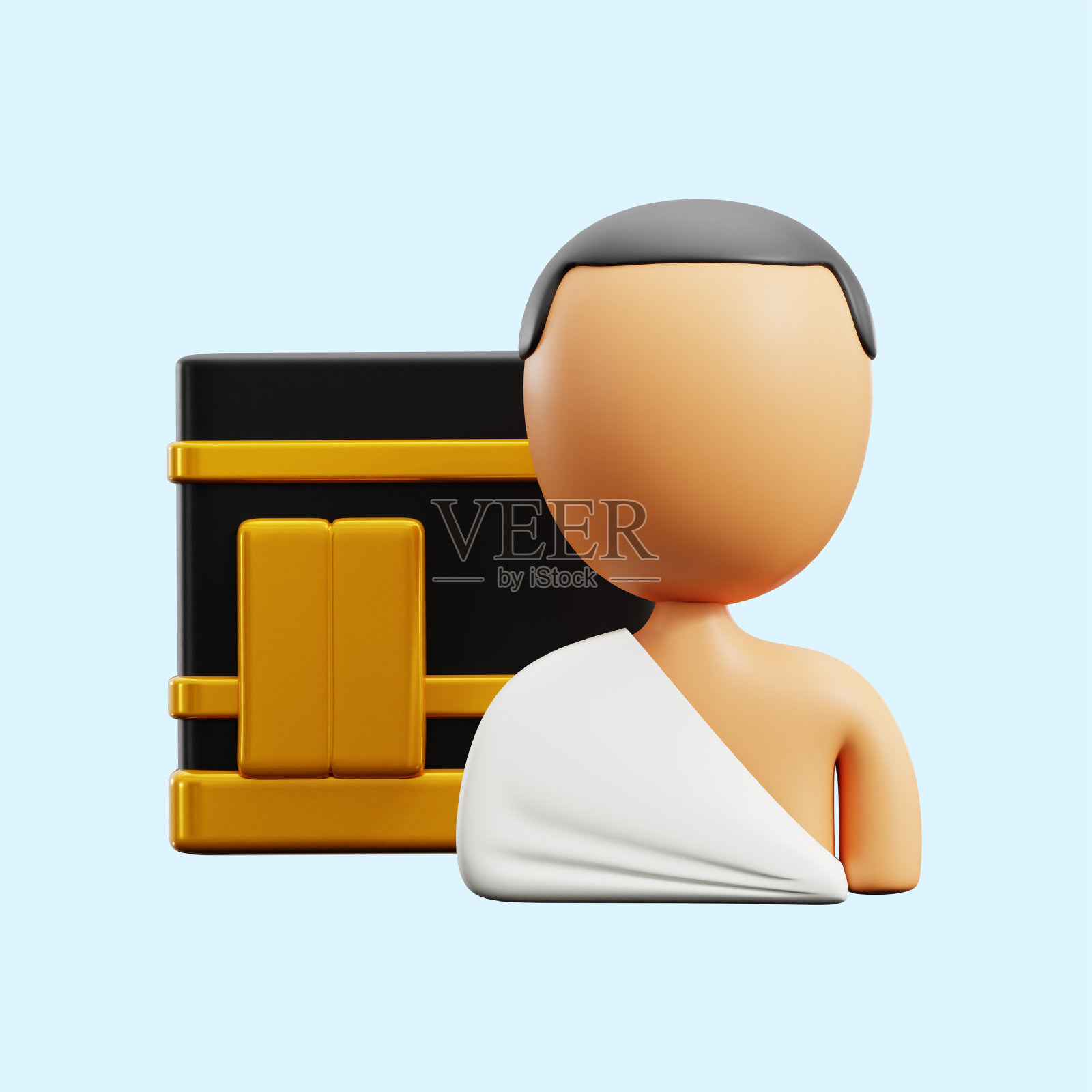 沙特阿拉伯麦加，穆斯林朝觐和朝觐朝圣者穿着伊拉姆白布和黑色立方体天房照片摄影图片