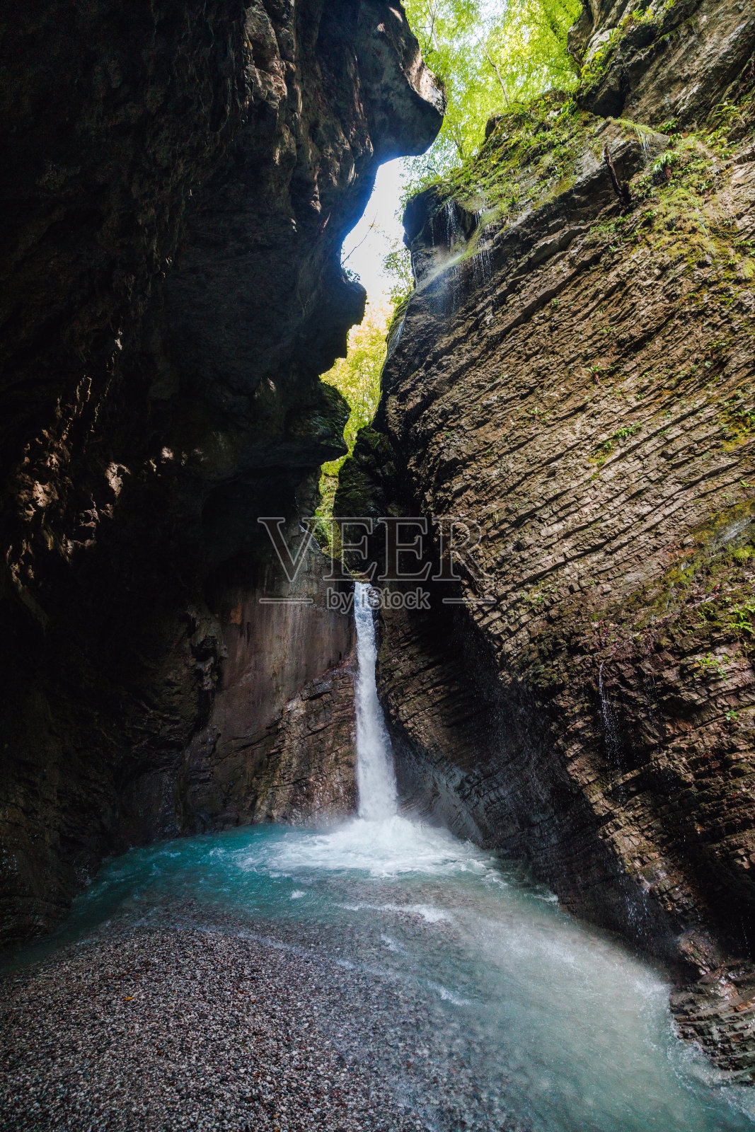 雄伟的Kozjak瀑布在自然峡谷照片摄影图片