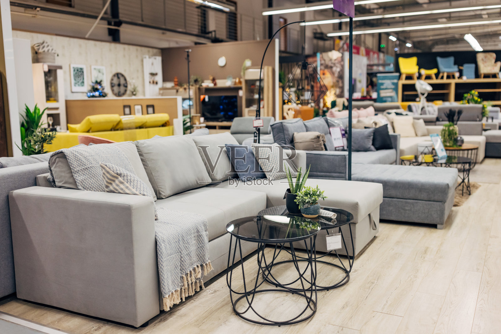 家具店里陈列的各种沙发床，各种颜色的组合，都会美化你的家照片摄影图片