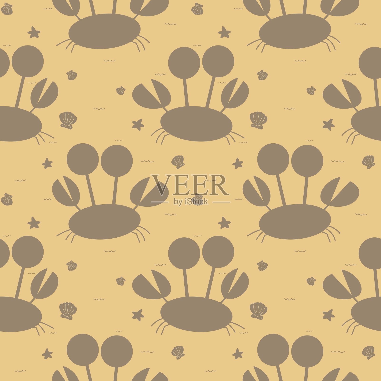 灰色卡通螃蟹沙滩图案插画图片素材