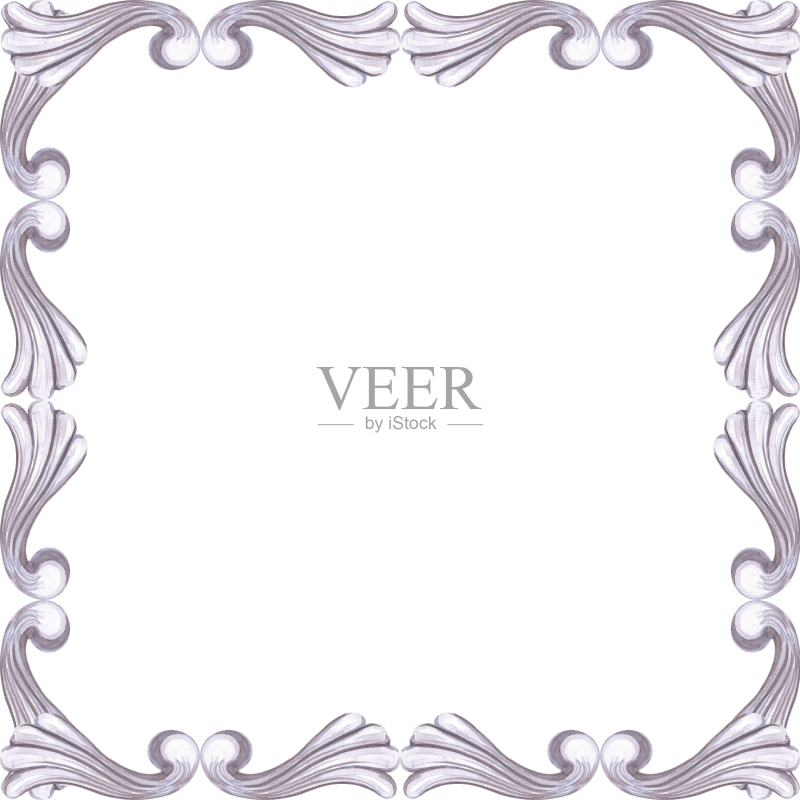 手绘水彩复古装饰边框。巴洛克插画孤立在白色背景上。可用于卡片、标签等印刷品。插画图片素材