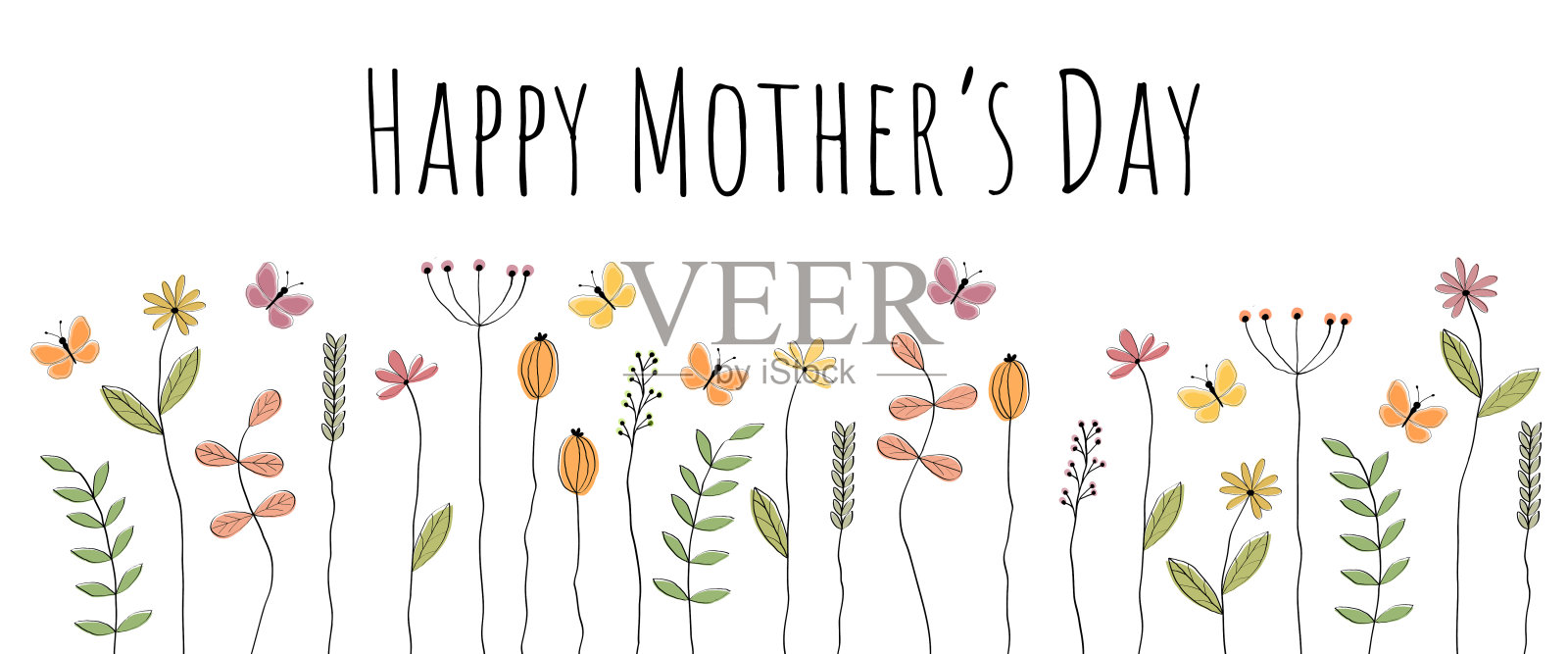 祝您母亲节快乐。有蝴蝶和花的横幅。插画图片素材