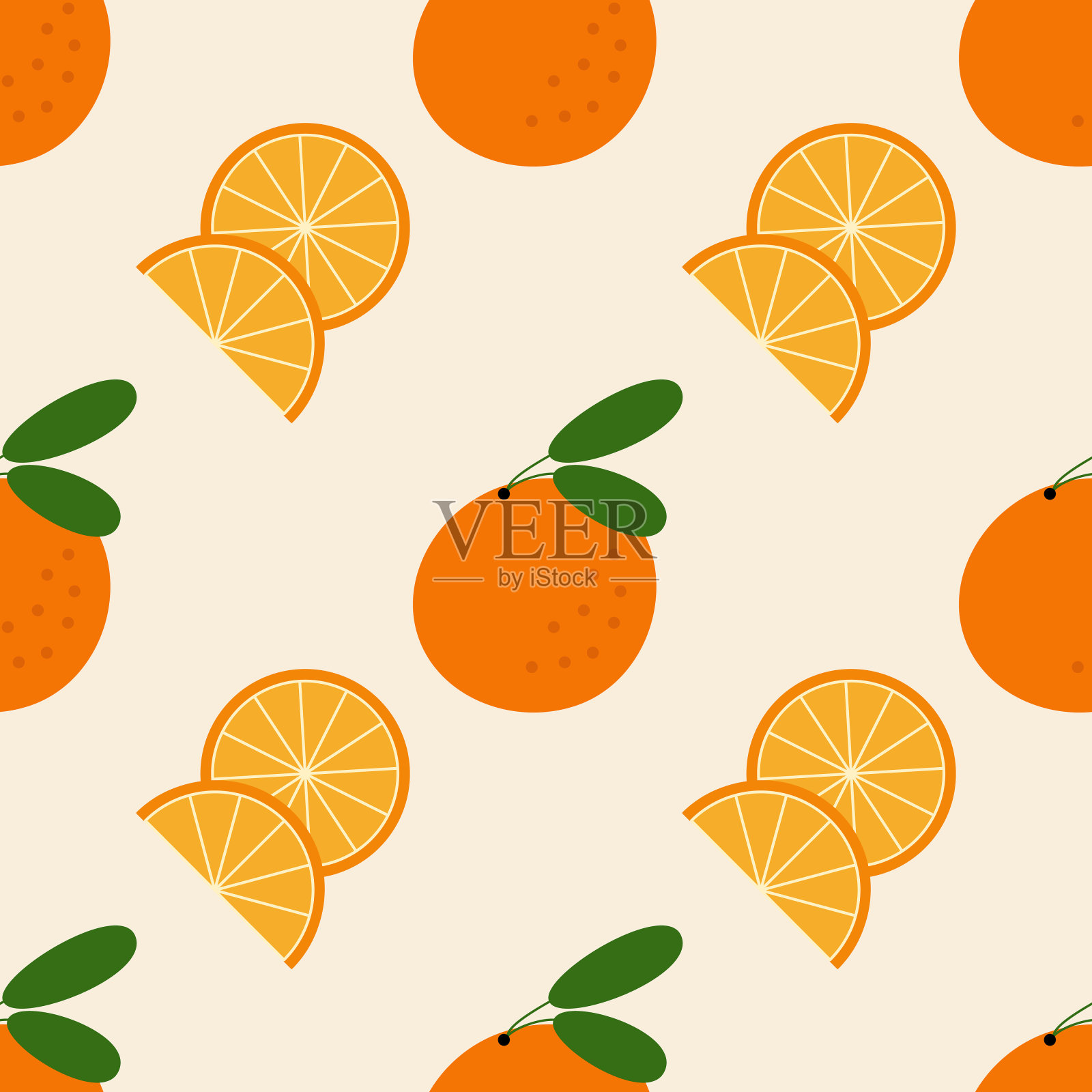 夏季无缝花纹与橙色。布料、纺织品、墙纸、封面、卷筒纸、包装设计。插画图片素材