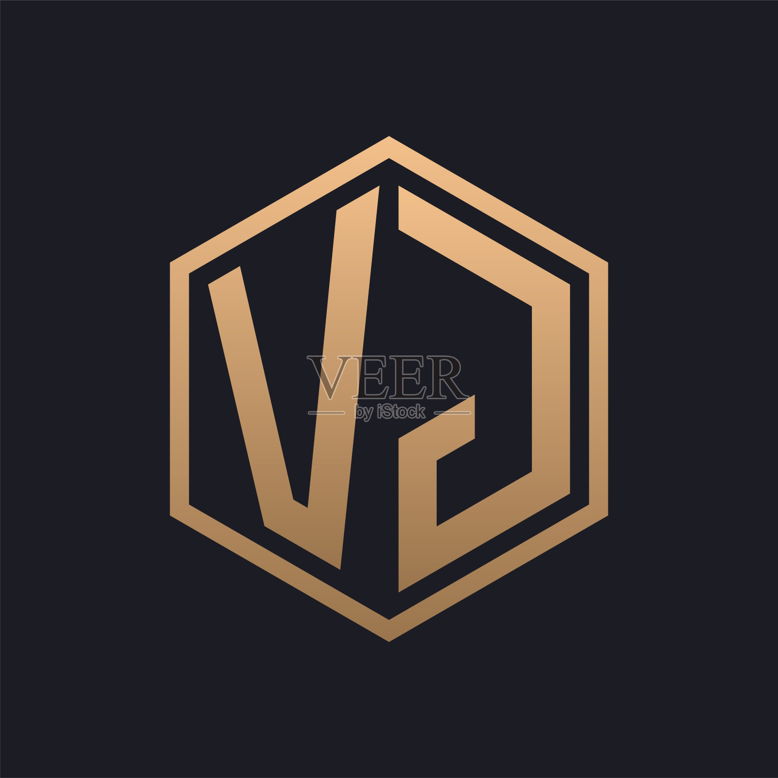 优雅的六边形字母VJ标志设计。初始豪华VJ标志模板插画图片素材