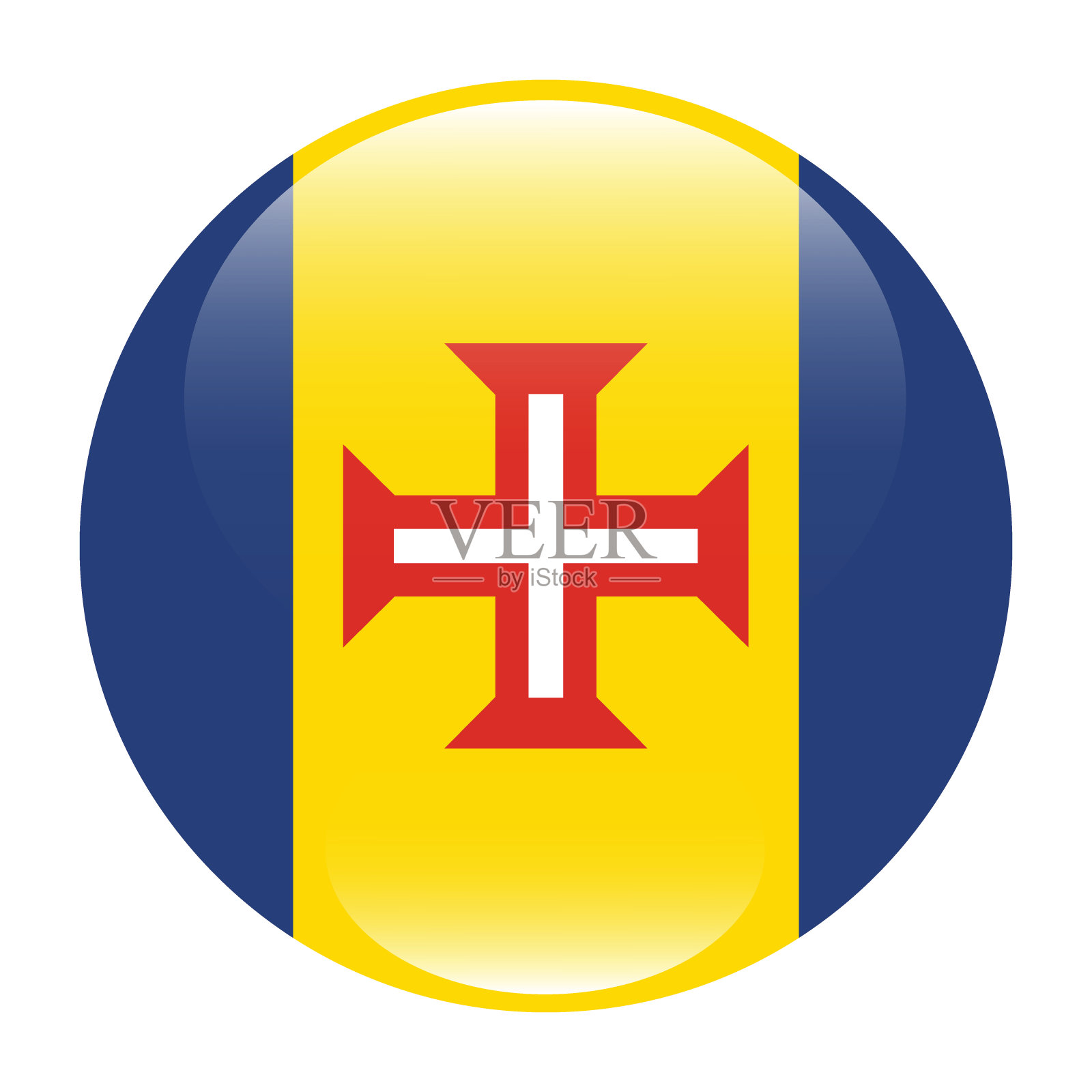 马德拉群岛国旗。马德拉国旗。马德兰圆旗。国旗图标。标准颜色。圆形图标标志。3 d演示。电脑插图。数码插图。矢量插图。插画图片素材