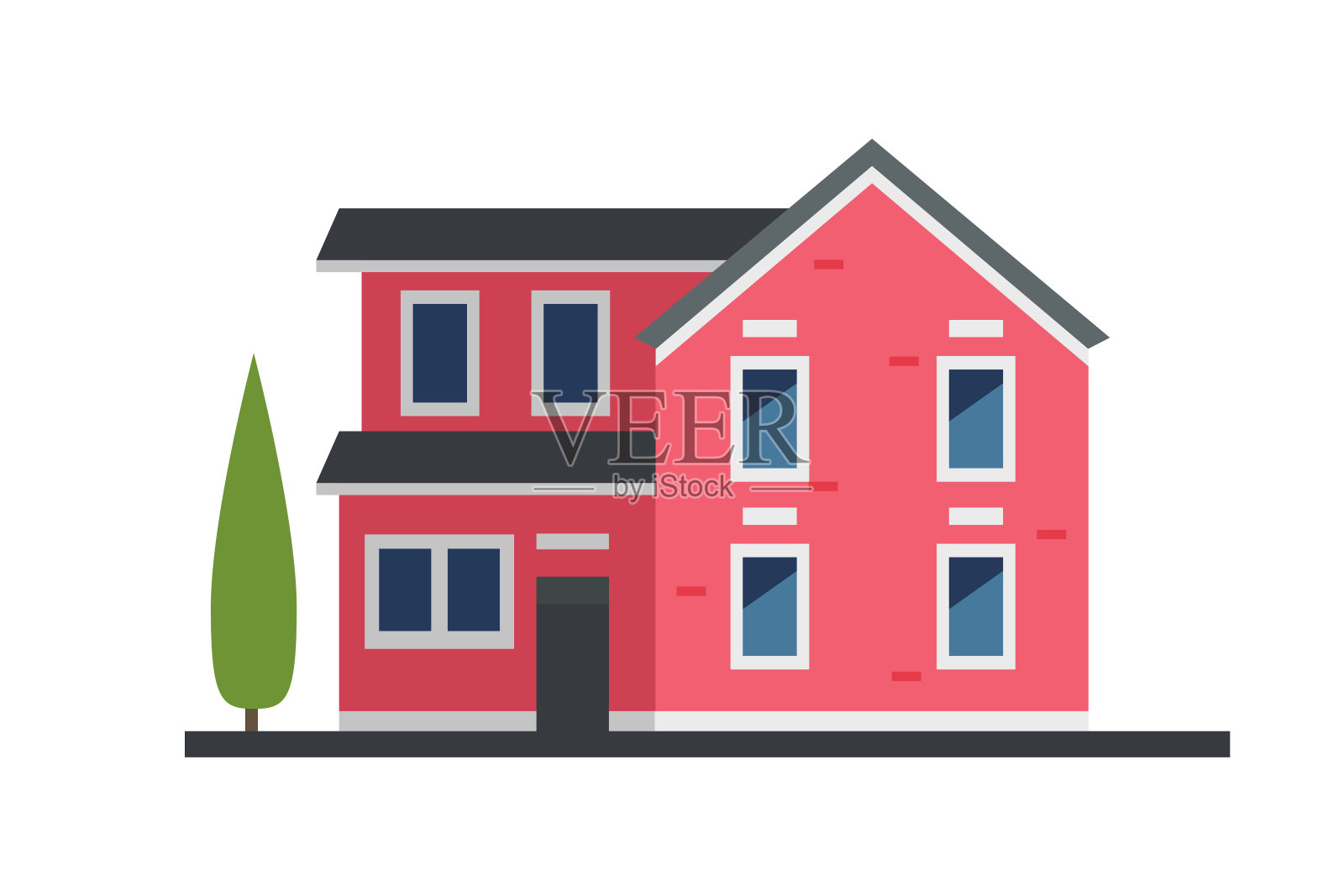 两层红色住宅立面插画图片素材