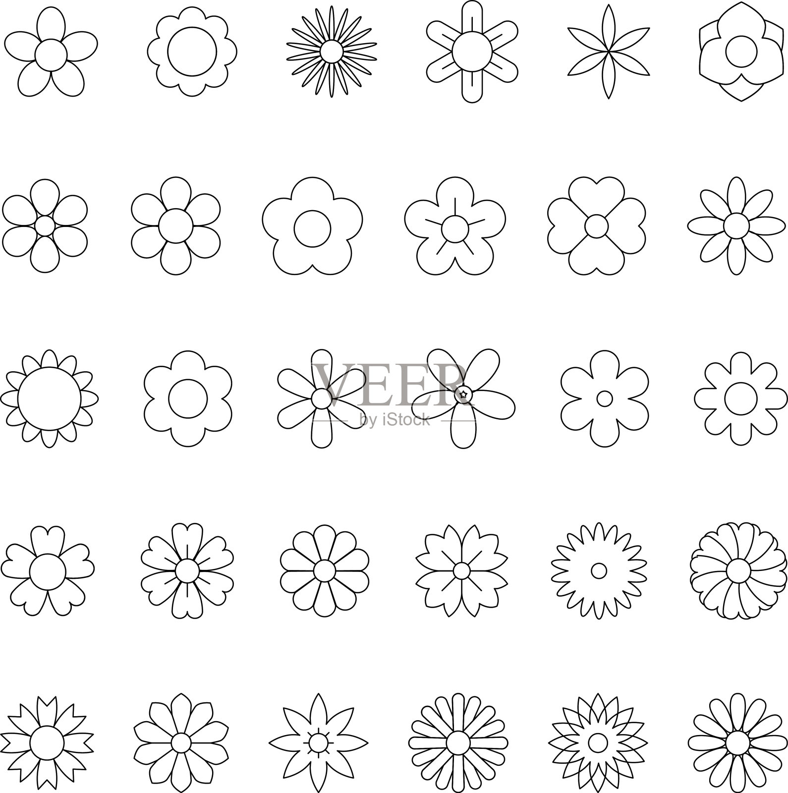 细线花图标。一套美丽的花图标。标志，轮廓生态收集，简单的细线图标的网站，网页设计，移动应用程序，信息图形插画图片素材