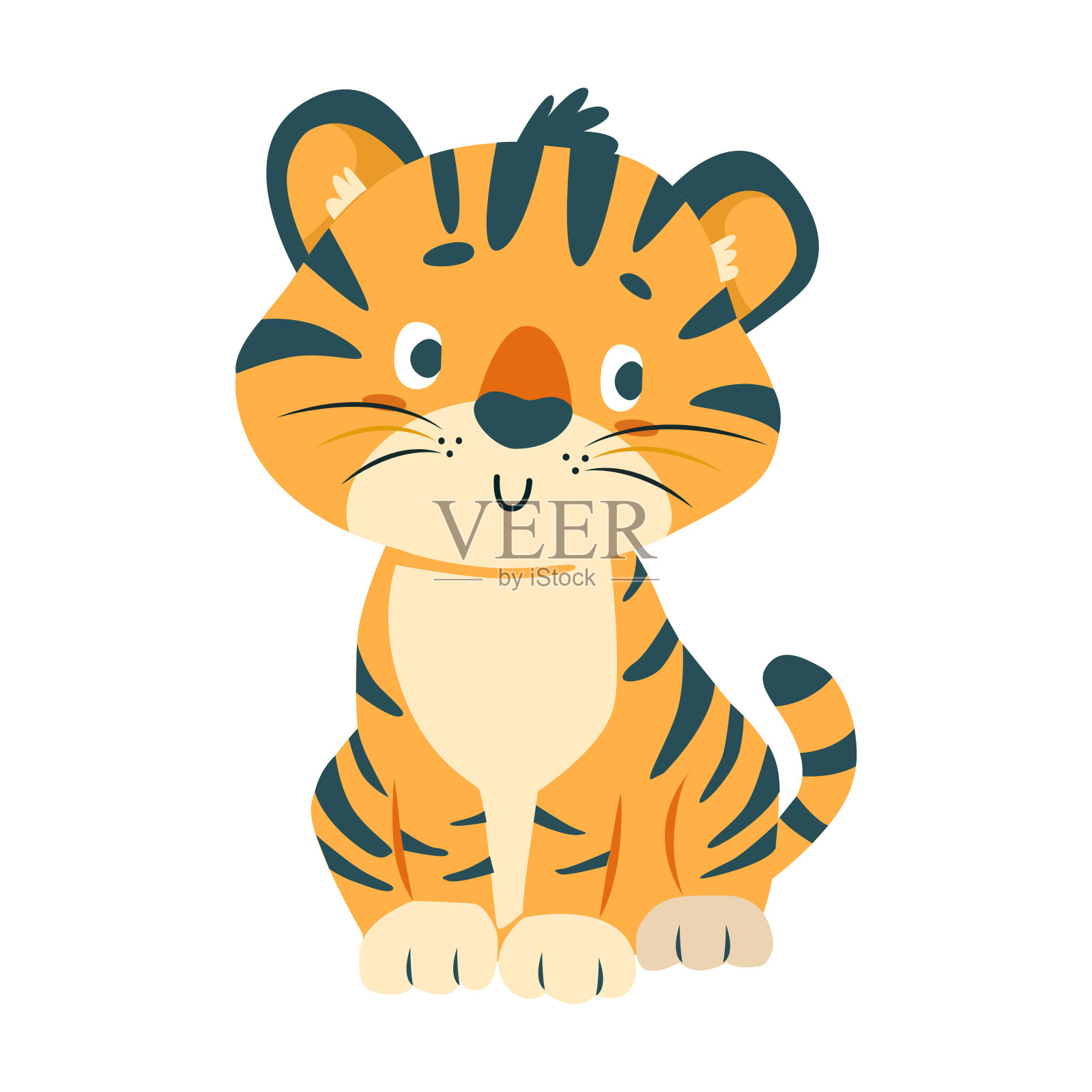 老虎手绘插图在白色的背景。矢量卡通非洲动物插画图片素材