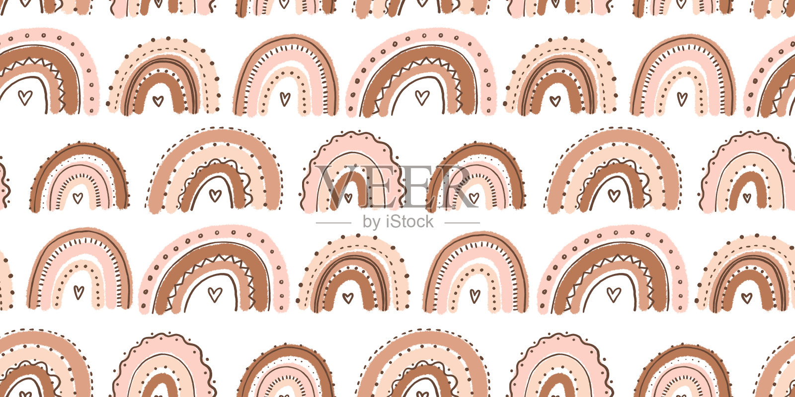 无缝图案的卡通彩虹。斯堪的纳维亚风格的简单绘画。手绘插图在孤立的背景插画图片素材