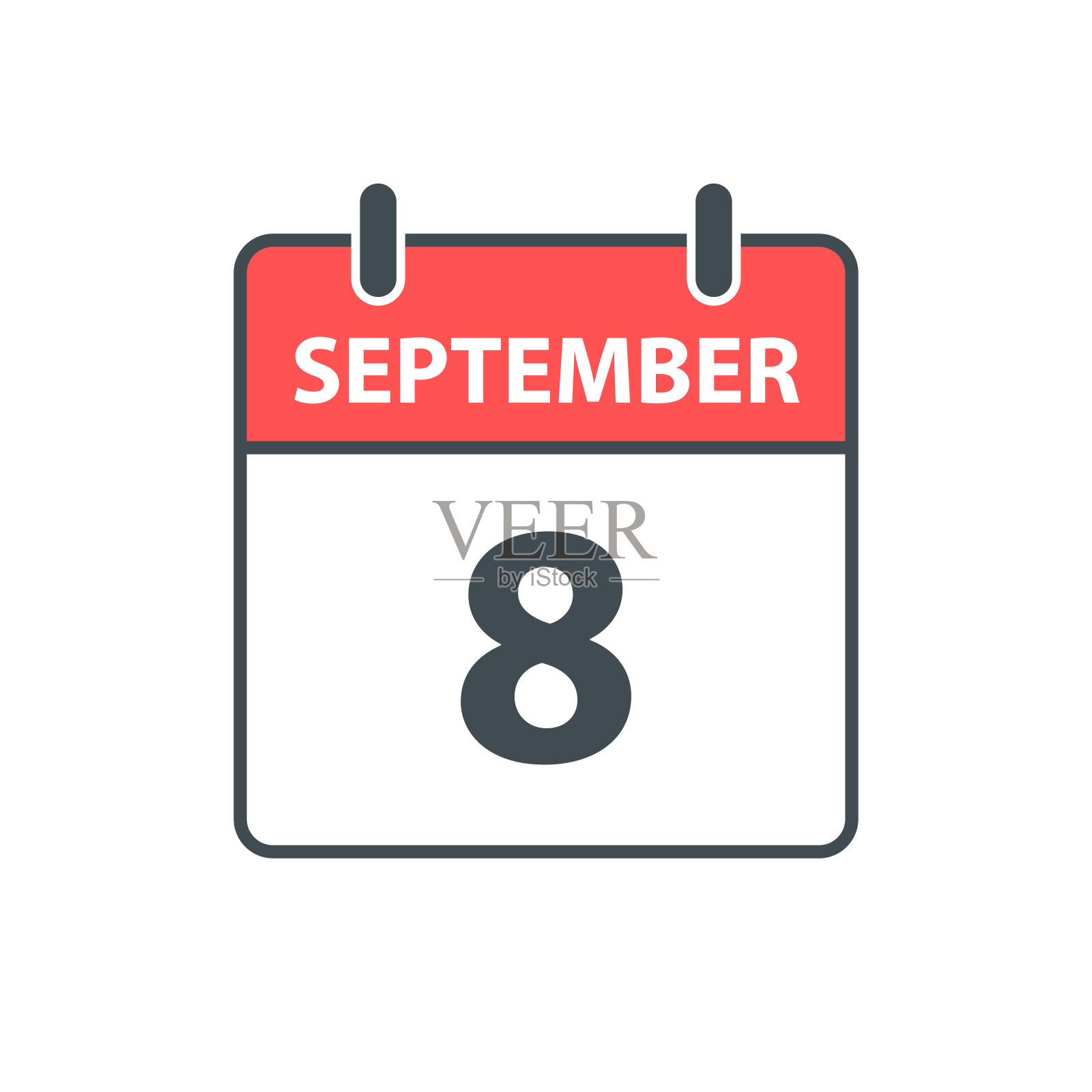 9月8日-每日日历图标在白色背景上的平面设计风格插画图片素材