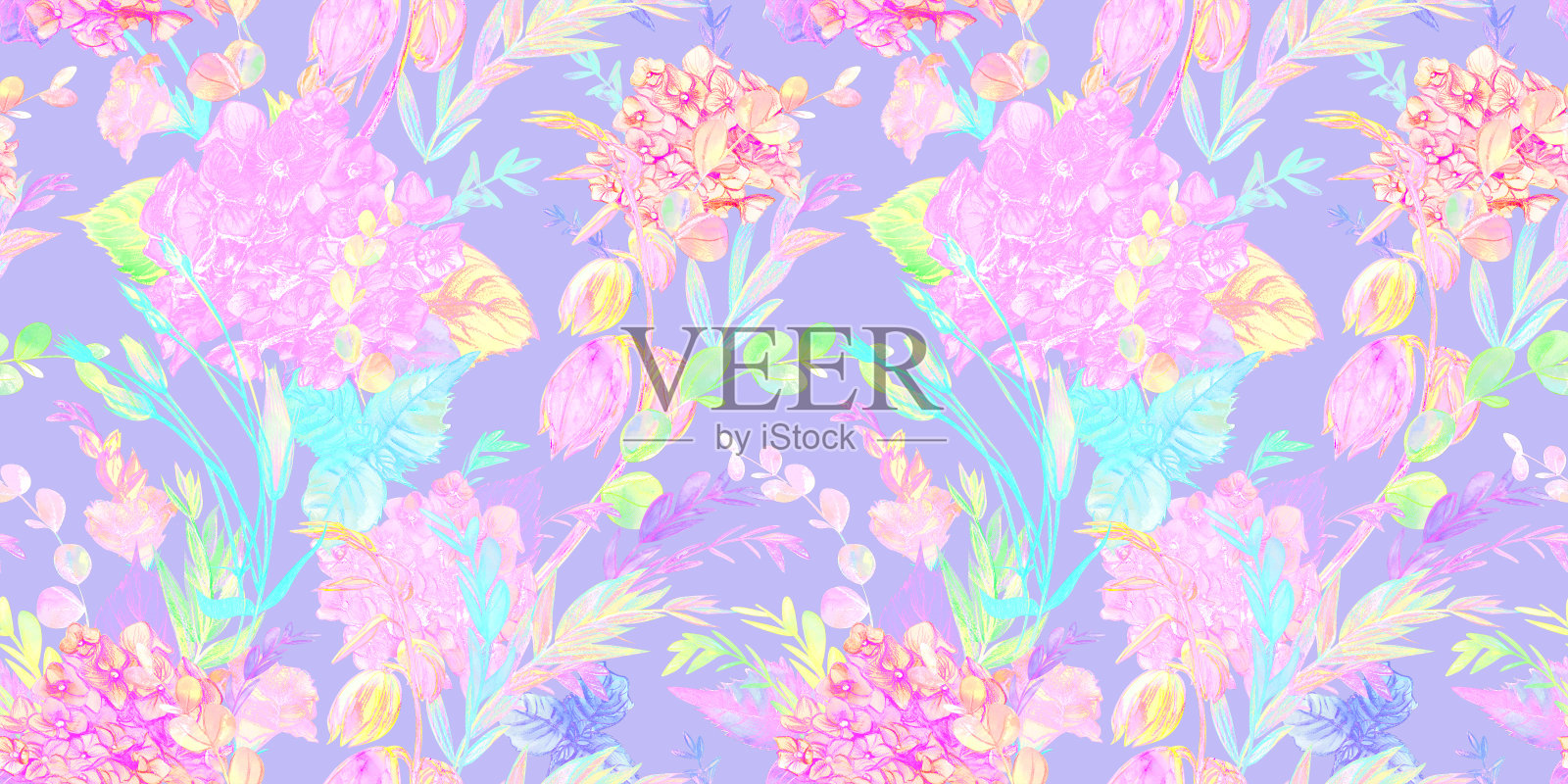 抽象植物夏季图案分层混合的花朵和草本剪影的纺织品插画图片素材