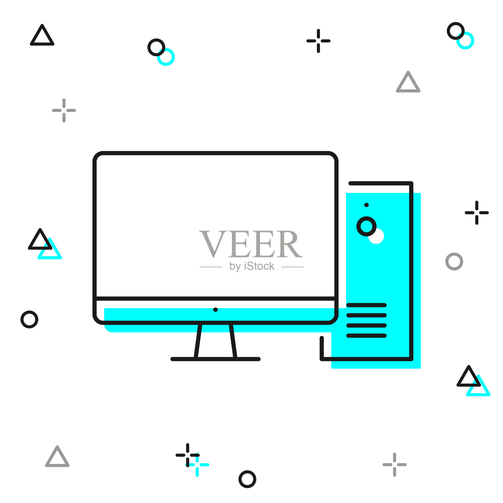 台式电脑。白色背景上的线图标插画图片素材