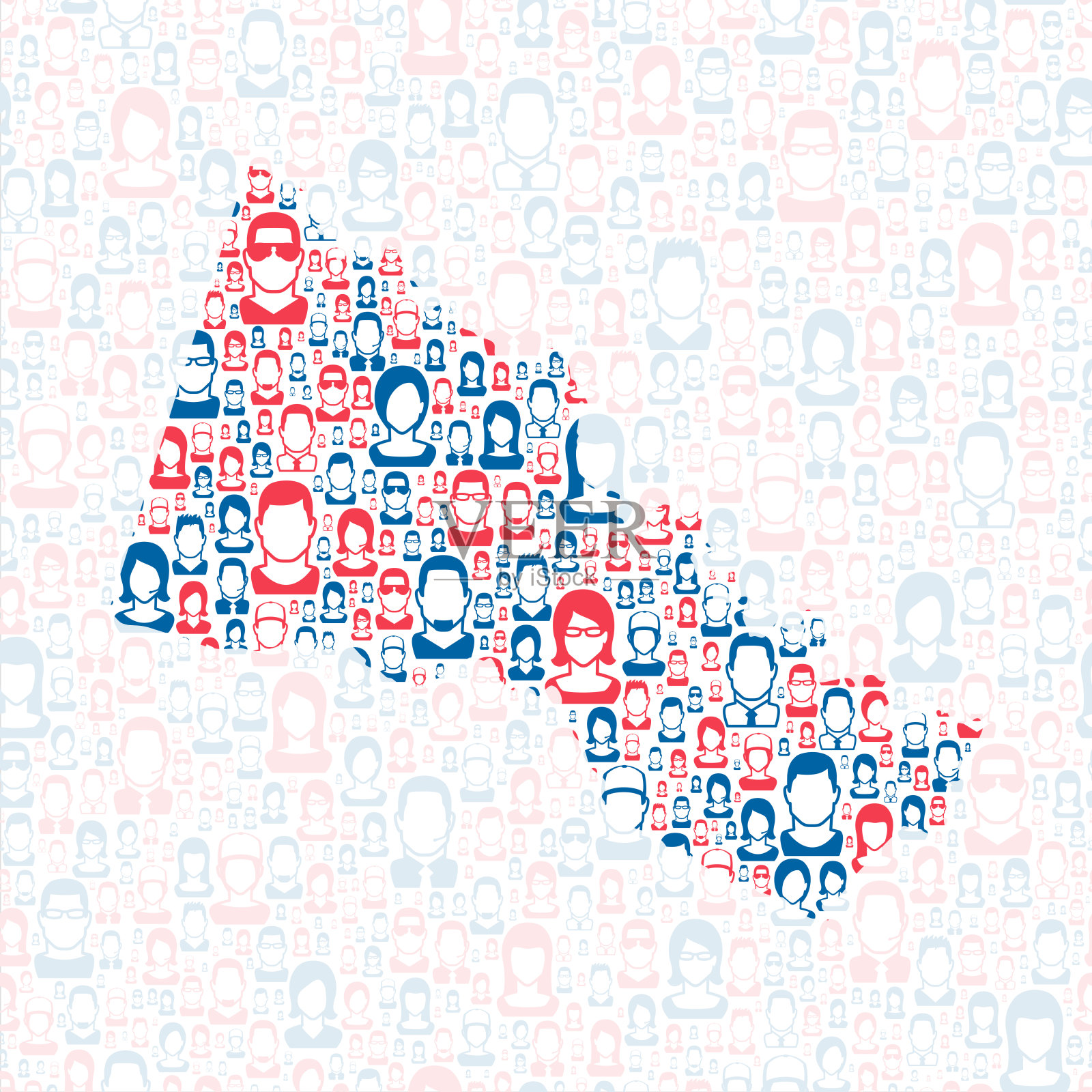 弗吉尼亚州汉诺威县。地图上有蓝色和红色的人插画图片素材