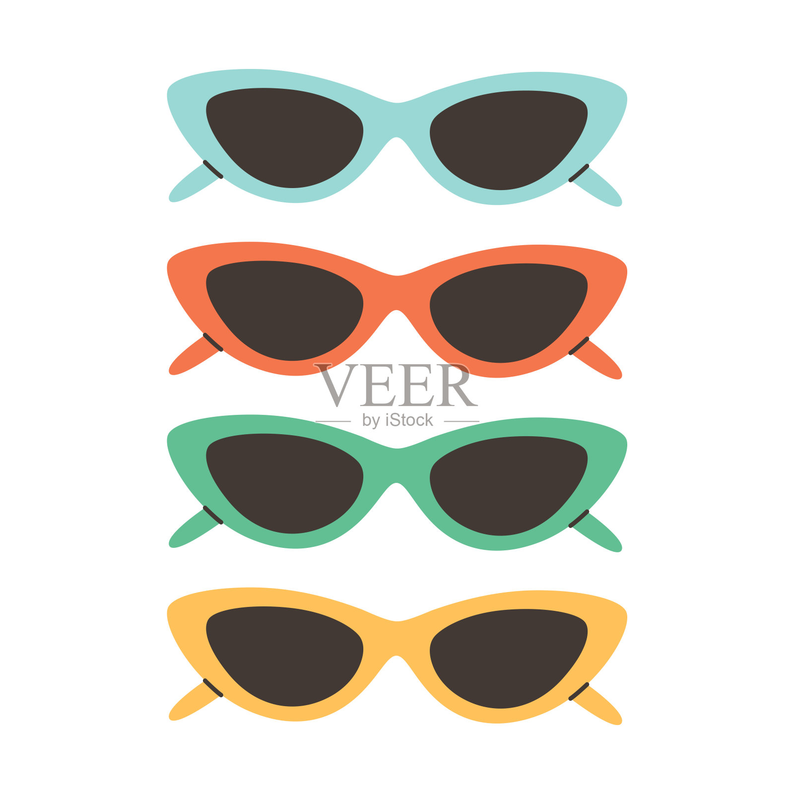 夏日太阳眼镜，时尚镜框。现代复古风格的女性沙滩配饰。矢量插图在平面风格插画图片素材