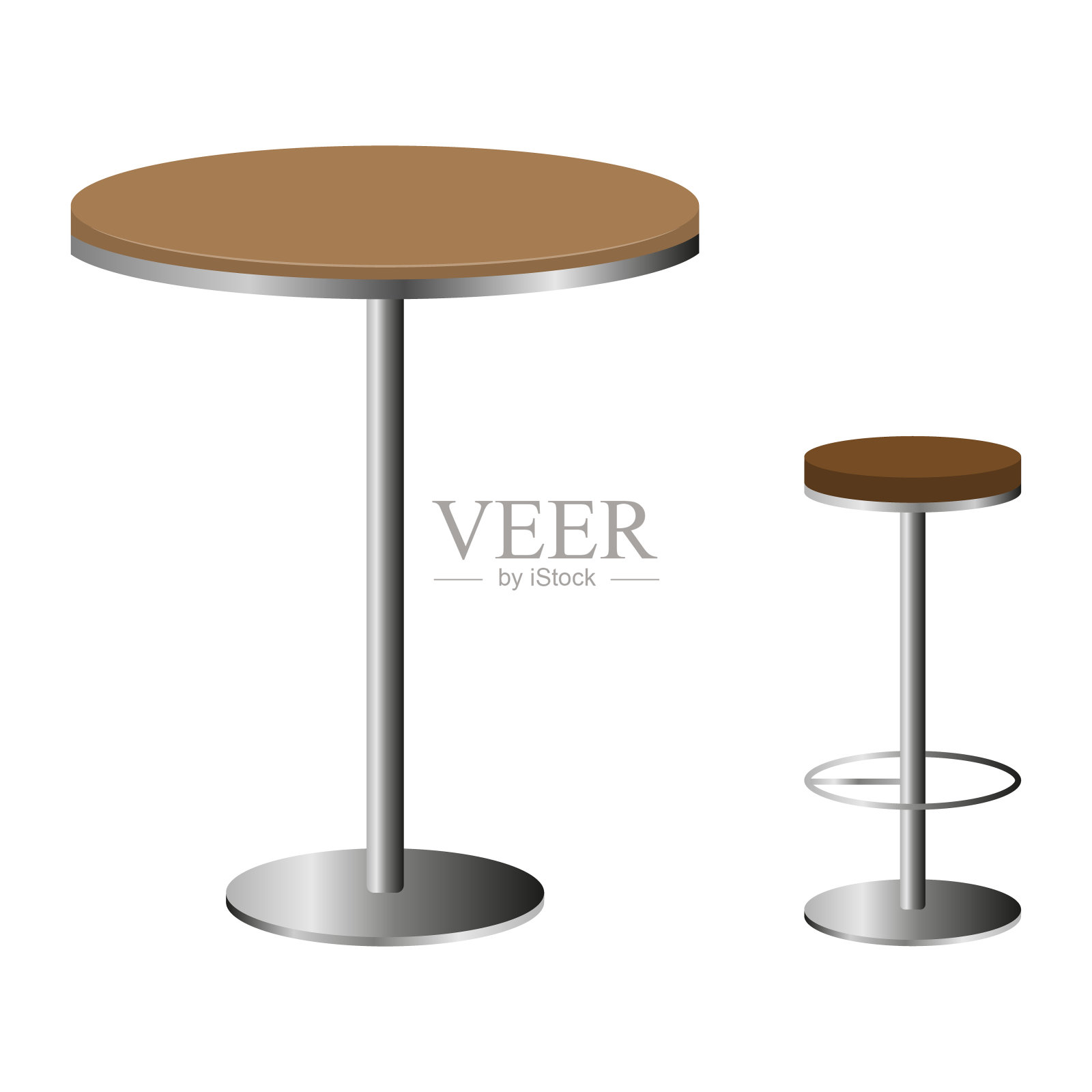 吧台桌和吧台凳被隔离在白色背景上。矢量，卡通插图。向量。插画图片素材