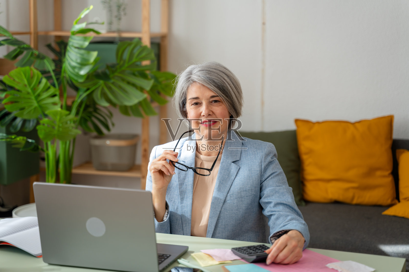 专业的高级商务女性在办公室设置照片摄影图片