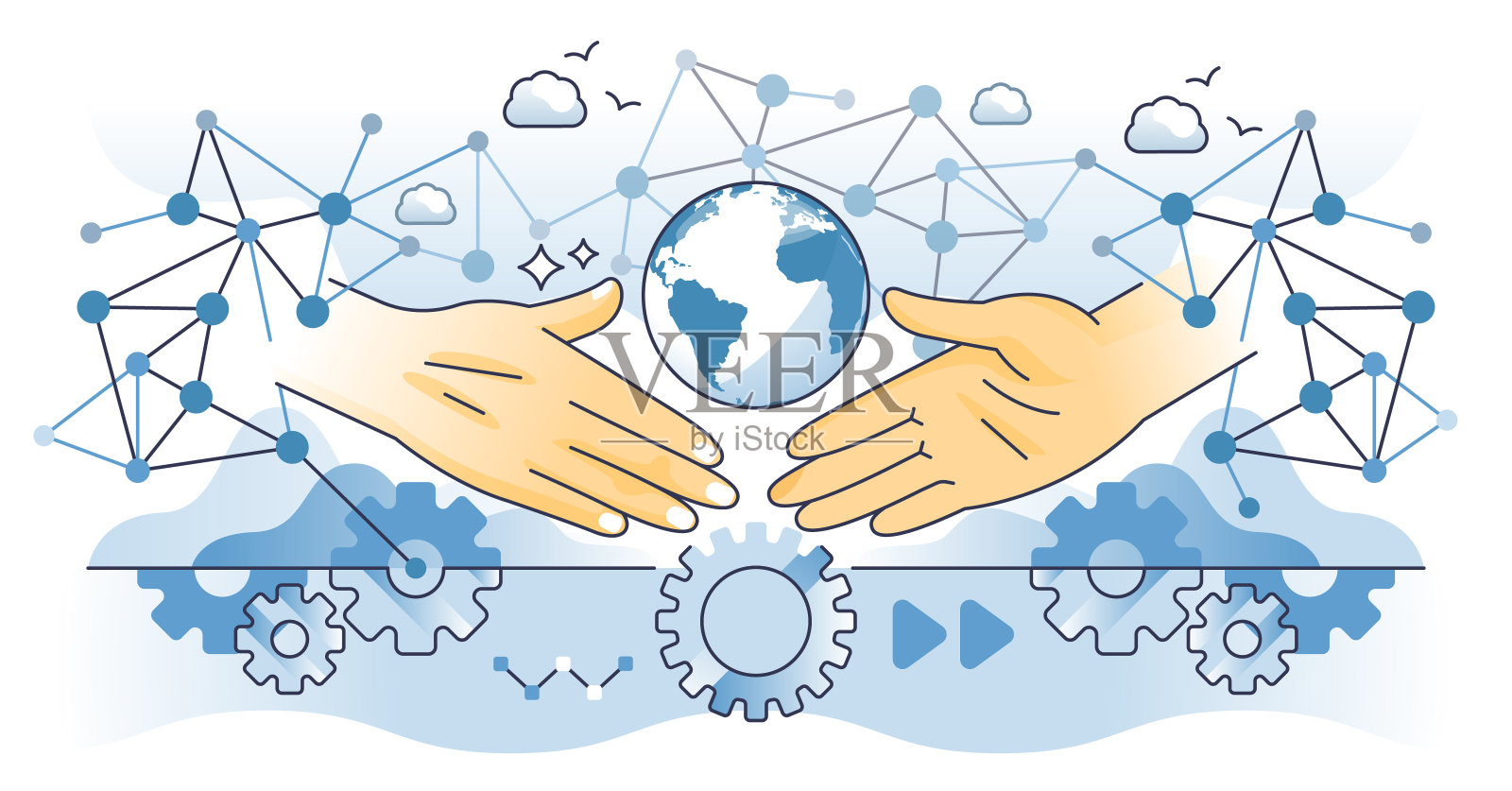 利益相关者参与和业务沟通概述了手的概念插画图片素材