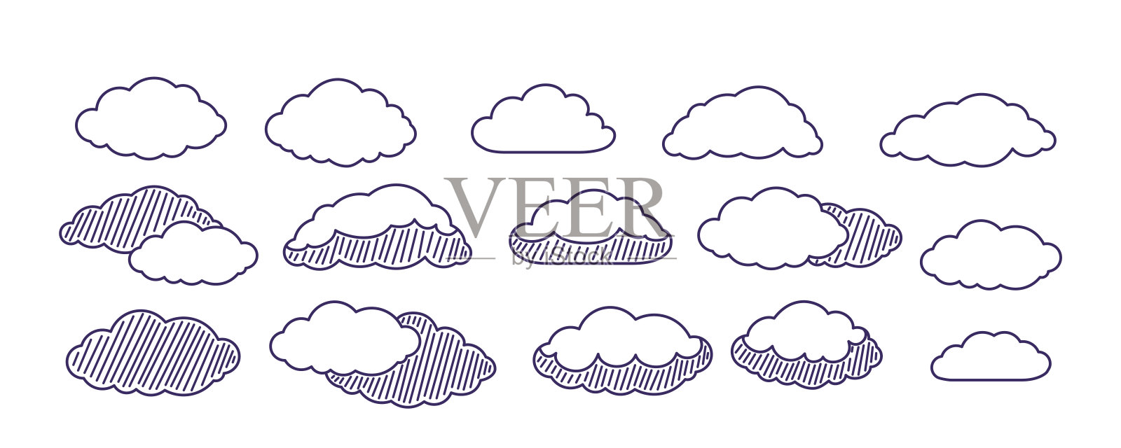 线云集矢量插图。条纹结构的直线云，学校素描插画图片素材