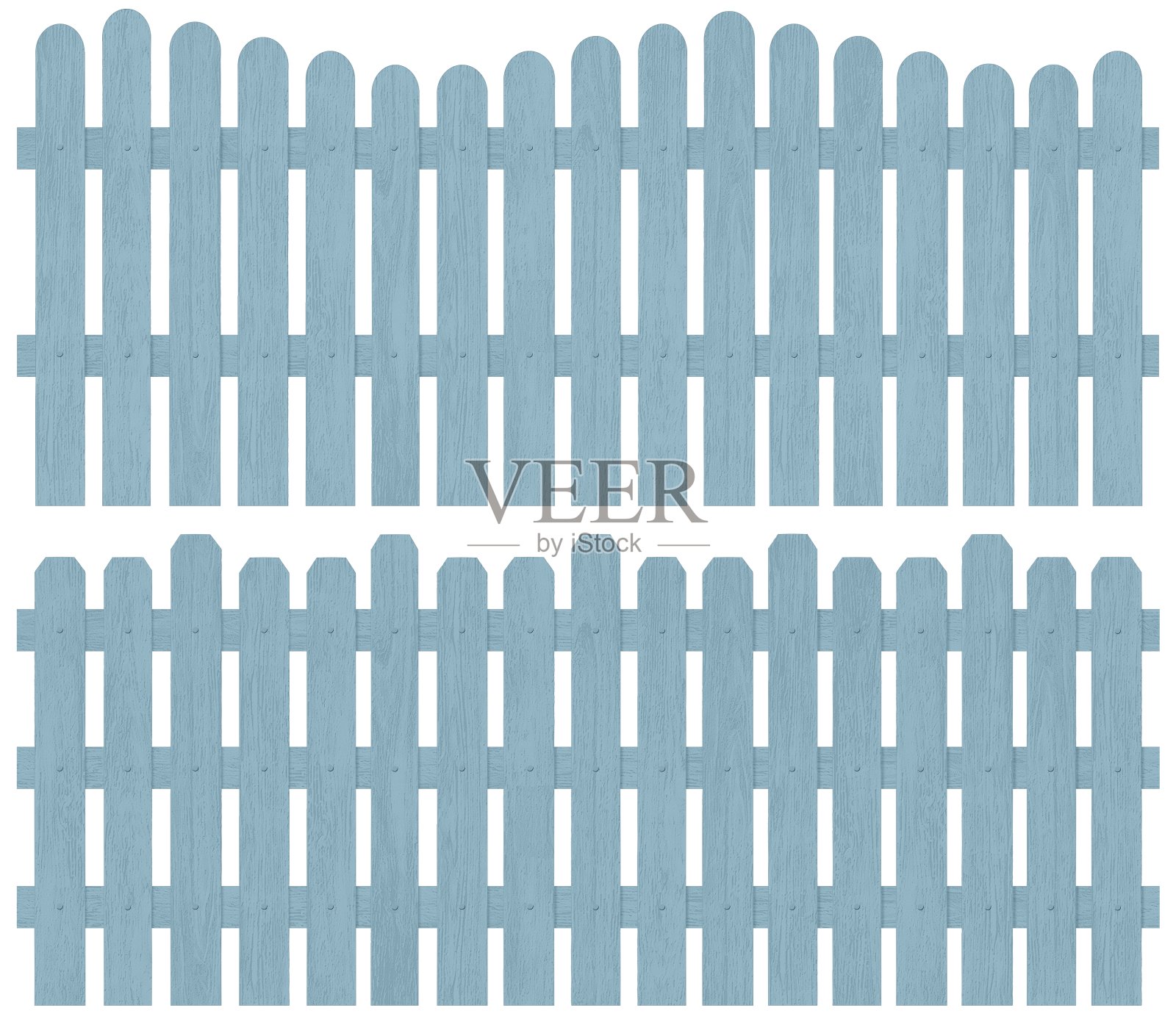 一套蓝色的木制栅栏插画图片素材