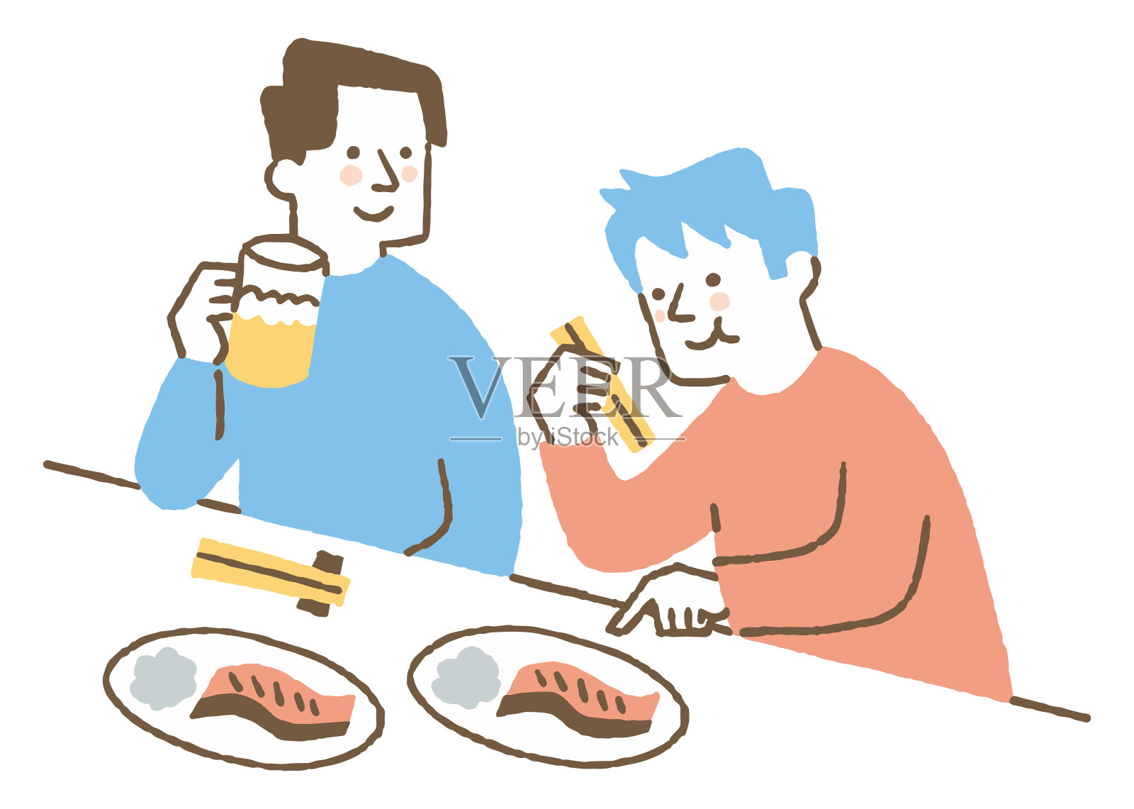 两个男人在小酒馆里喝酒插画图片素材