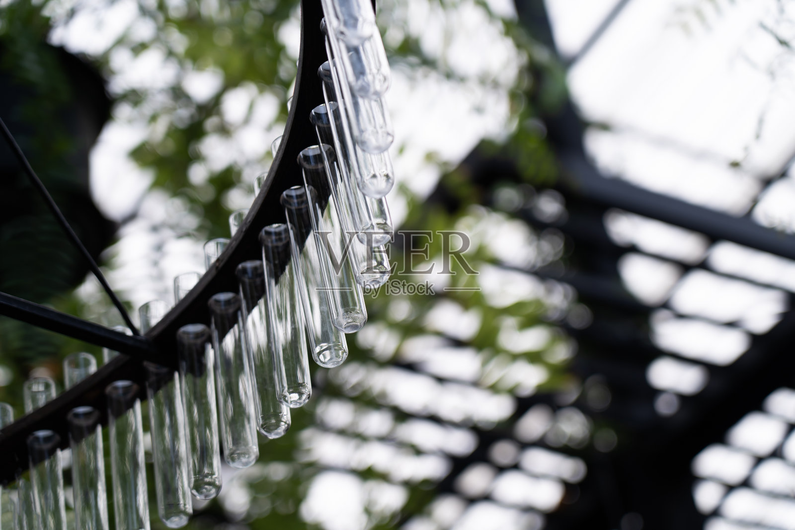 用没用过的科学试管来装饰你的花园。充分利用材料的概念照片摄影图片