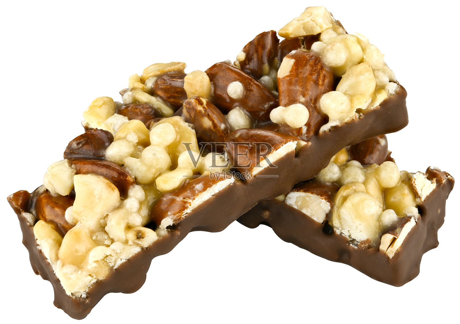 两个格兰诺拉麦片坚果棒。照片摄影图片