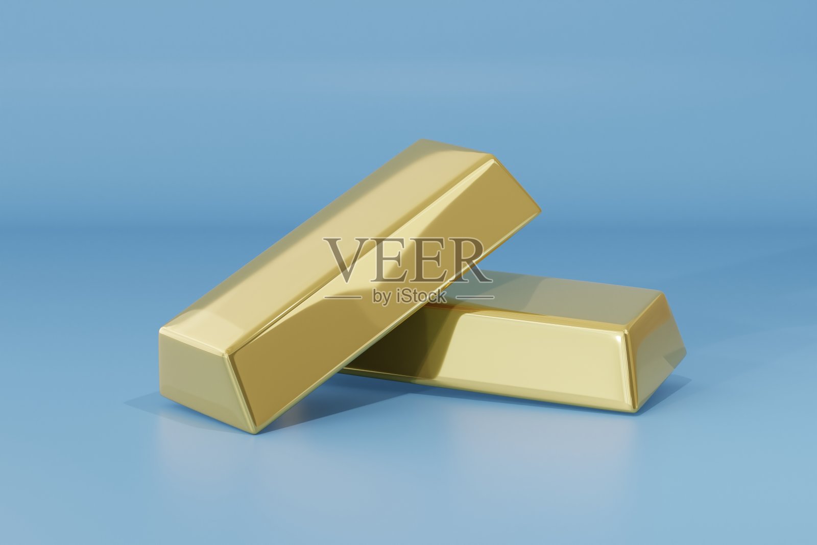 在蓝色背景上孤立的金条堆栈。现实的金条背景。3 d演示。图标照片摄影图片