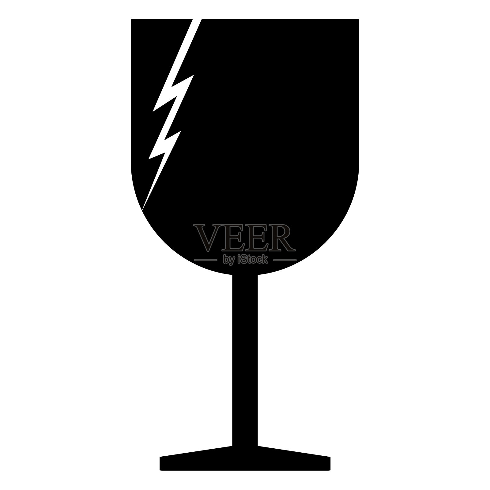 极简主义的插图，一个黑色和白色孤立破碎的酒杯轮廓，象征着失去和脆弱。脆弱的东西。插画图片素材