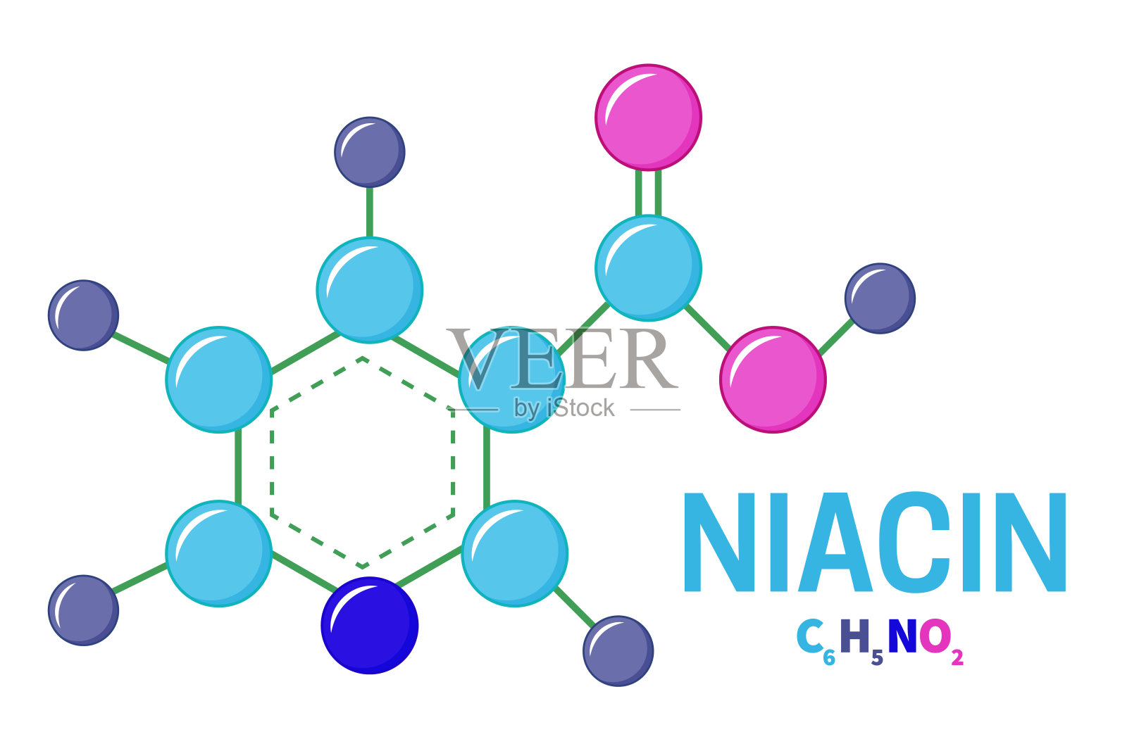 明亮维生素B3烟酸分子结构式说明插画图片素材