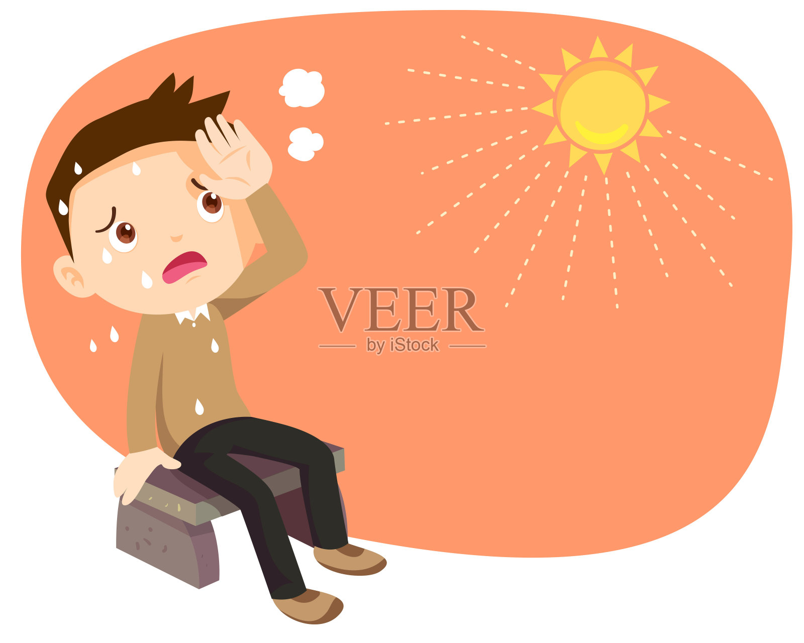 男孩太热了，因为夏天的太阳太热了插画图片素材
