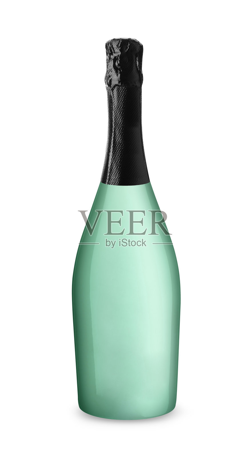 白色背景上的绿色香槟瓶照片摄影图片