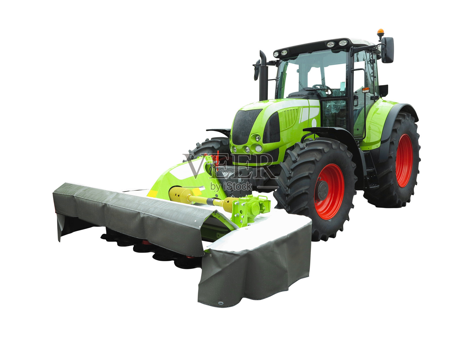 现代拖拉机与农机具设备隔离在白色背景上照片摄影图片