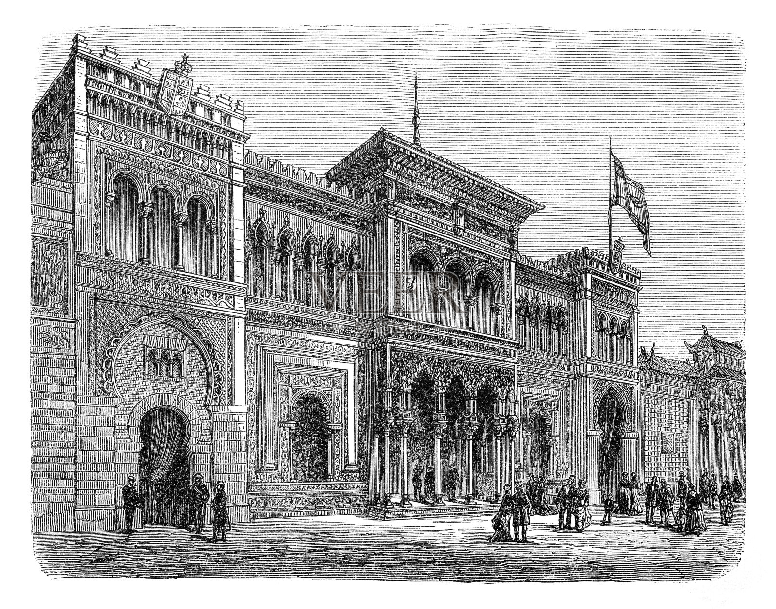 1878年巴黎世博会上的西班牙馆插画图片素材